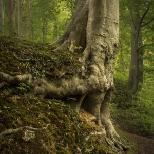 Arbre sur un talus dans un sous-bois